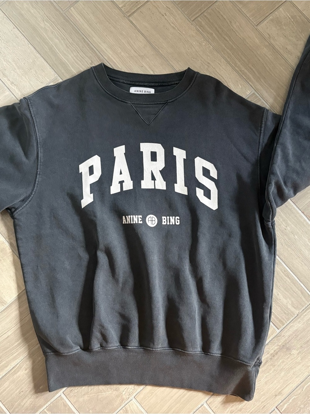 Anine Bing Black PARIS Crewneck Sweatshirt - White Lettering
